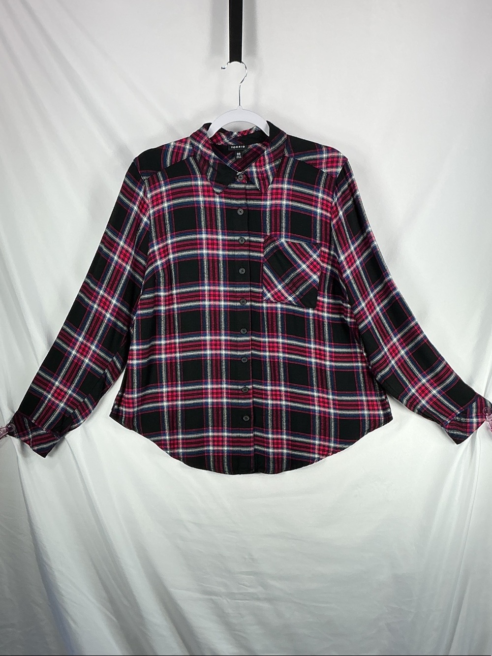 torrid Black and Pink Plaid Button-Down Shirt